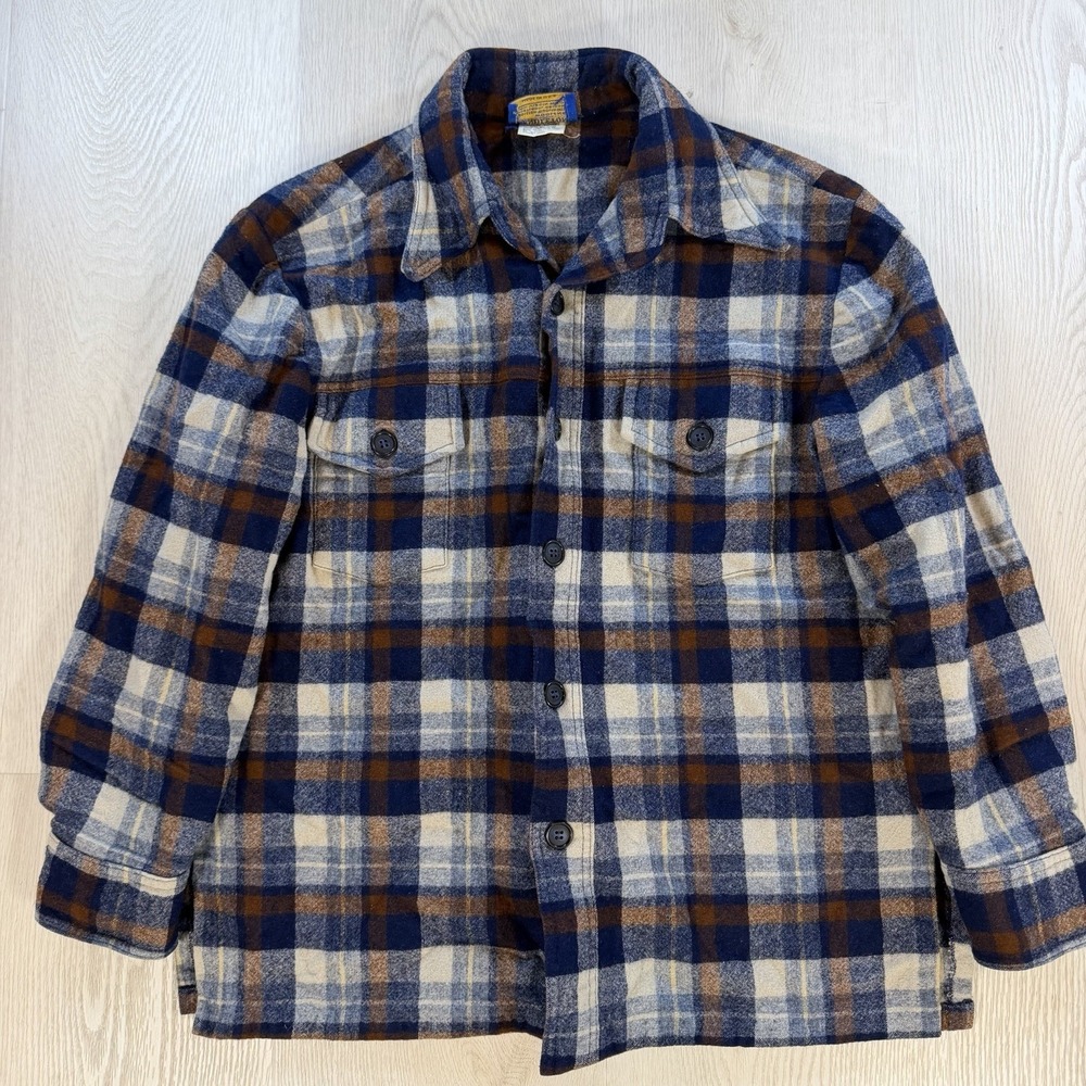 Vintage Pendleton Shirt Mens M Multicolor Shadow Plaid Wool "Hand Tailored From"